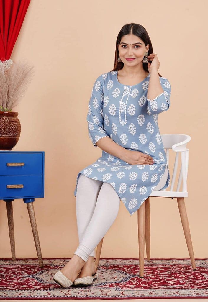 MANMAYEE Indian Tunic Top Women's Cotton Lace Work Calf Length Straight Kurti | Straight Kurti view 8