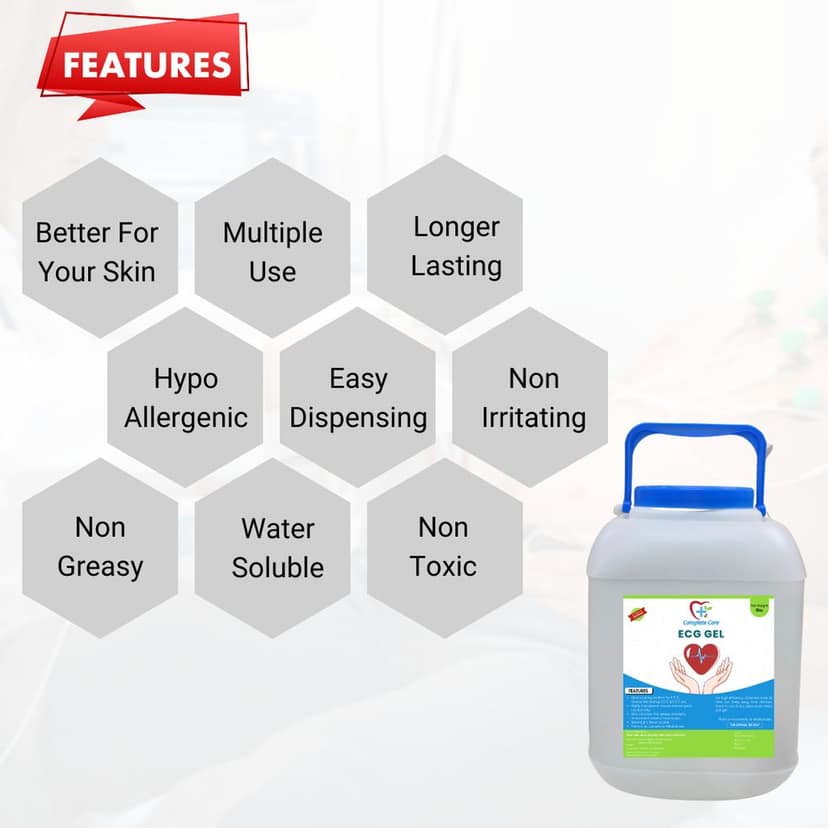 Complete Care ECG Gel, High Conductivity, Skin Friendly & Ultrasound Compatible, Electrocardiography, Physio & Therapeutic Purpose Gel, 5000 ml each
