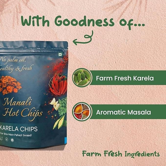 Manali Hot Chips Organic Karela Chips Flavor 55g | Farm Fresh Thin & Crunchy Crispy Snack | No Palm Oil(Pack of 2) view 3