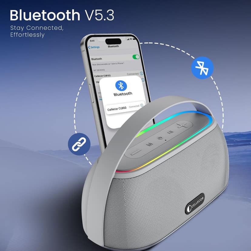 Cellecor CLB-60 | 10 Hr Playtime | BT-v5.3 | 2600mAH | Water Resistant 10 W Bluetooth Speaker-grey view 5