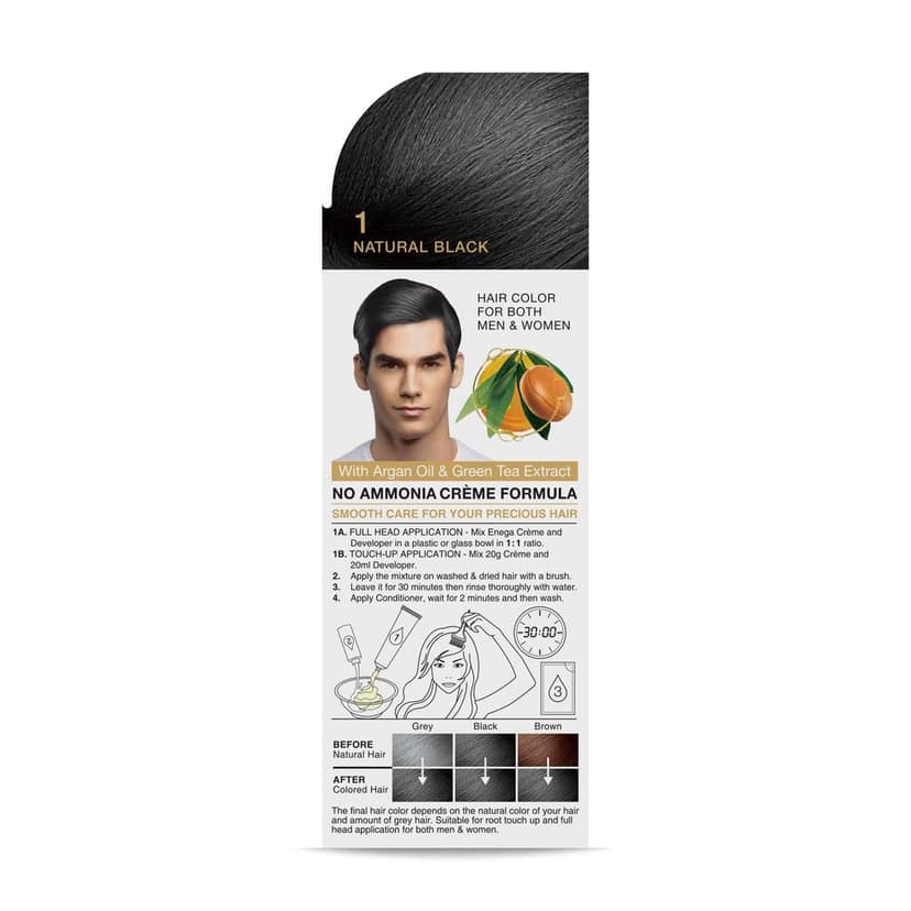 Enega nourishing no ammonia original black cream hair color with argon oil& green tea extract 120ml view 3