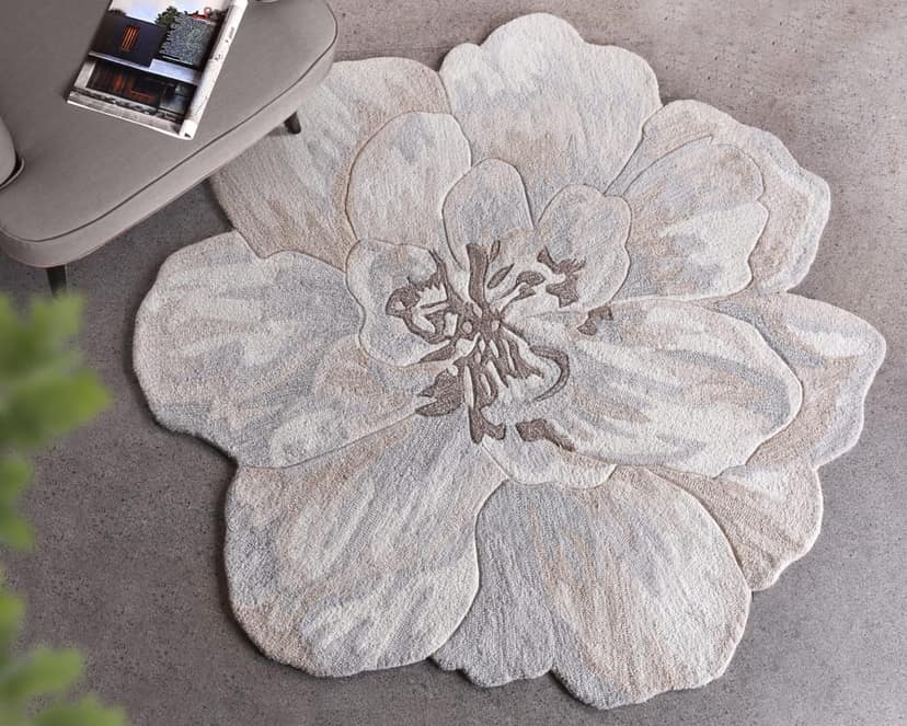 AVRAM Handmade Floral Wool Rug | Ivory/Beige/Grey | Hand Tufted | Designer Area Rug