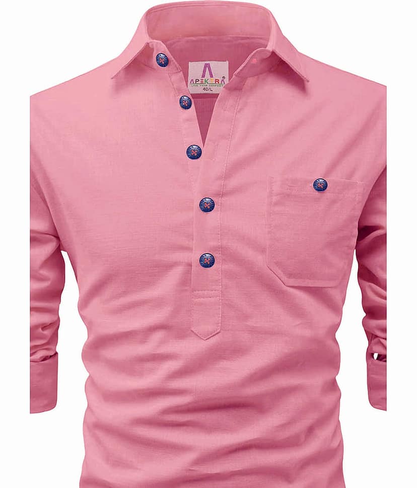 Apektra Peach Cotton Men's Shirt Style Kurta ( Pack of 1 ) view 2