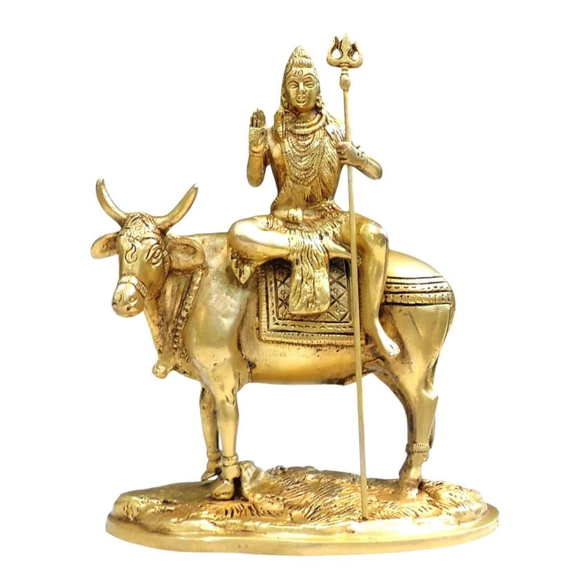 Brass Shiva Ji on Nandi Idol | Temple Statue, Height : 9 Inch (BSMAS1835 C) view 2
