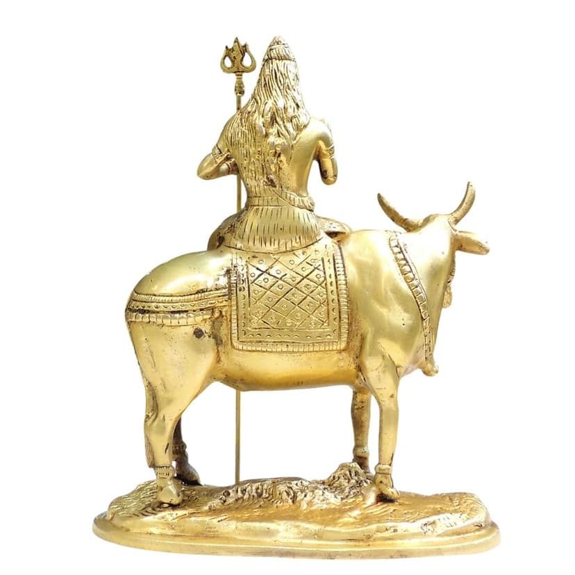 Brass Shiva Ji on Nandi Idol | Temple Statue, Height : 9 Inch (BSMAS1835 C) view 3