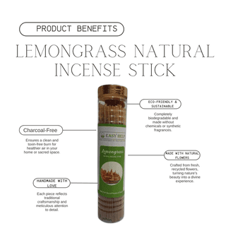 Lemongrass Incense Sticks – Handcrafted, Made with Natural Flowers, Charcoal-Free, Long-Lasting Fragrance
