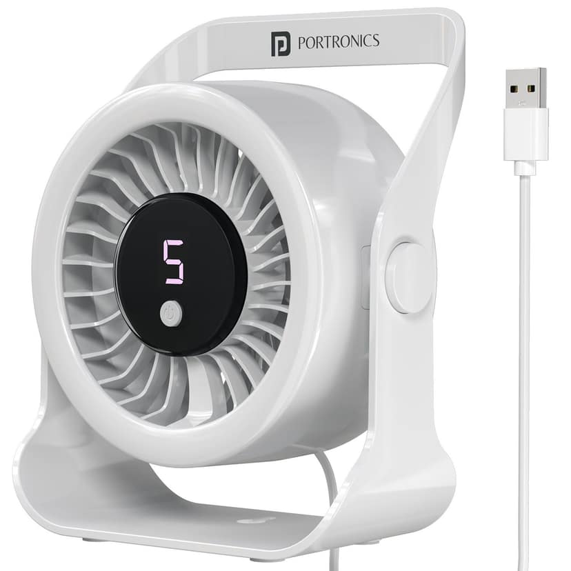 Portronics Toofan X Lite USB-Powered Table & Hanging Fan, a versatile and convenient cooling solution designed for home use - White