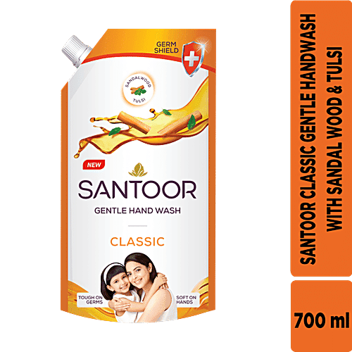 Santoor Gentle Handwash - Classic, with natural goodness of Sandalwood & Tulsi, 700 ml