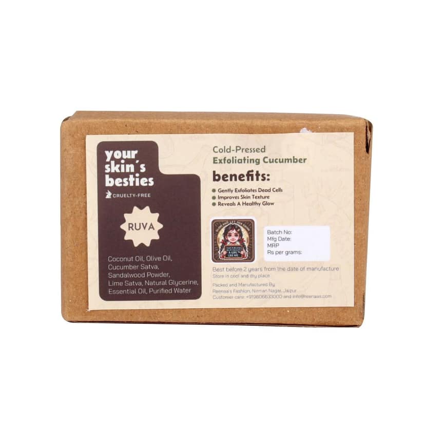 RUVA Handmade Exfoliating Cucumber Cold-Pressed Ayurvedic Soap Bar | Daily Fresh Cleanse & Gentle Skin Renewal | Velvety Scrub Lather, Face Safe | Natural Skincare for All Skin Types view 2