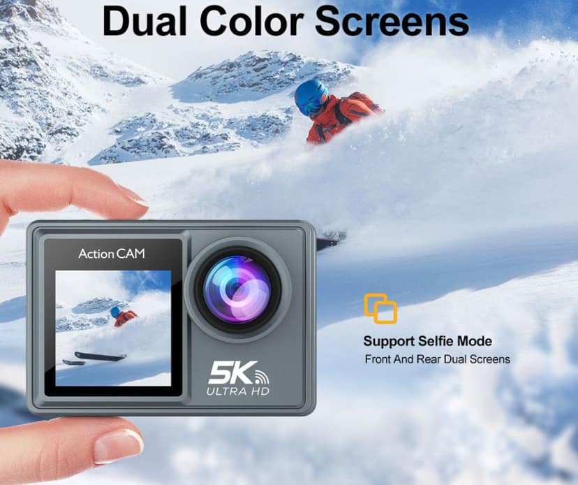 AUSHA 5K Ultra HD Action Camera | 50MP Photos | Dual Screen | EIS Stabilization | 30M Waterproof view 3
