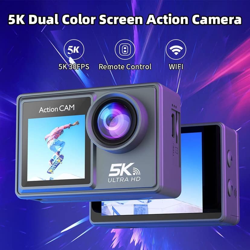 AUSHA 5K Ultra HD Action Camera | 50MP Photos | Dual Screen | EIS Stabilization | 30M Waterproof view 5