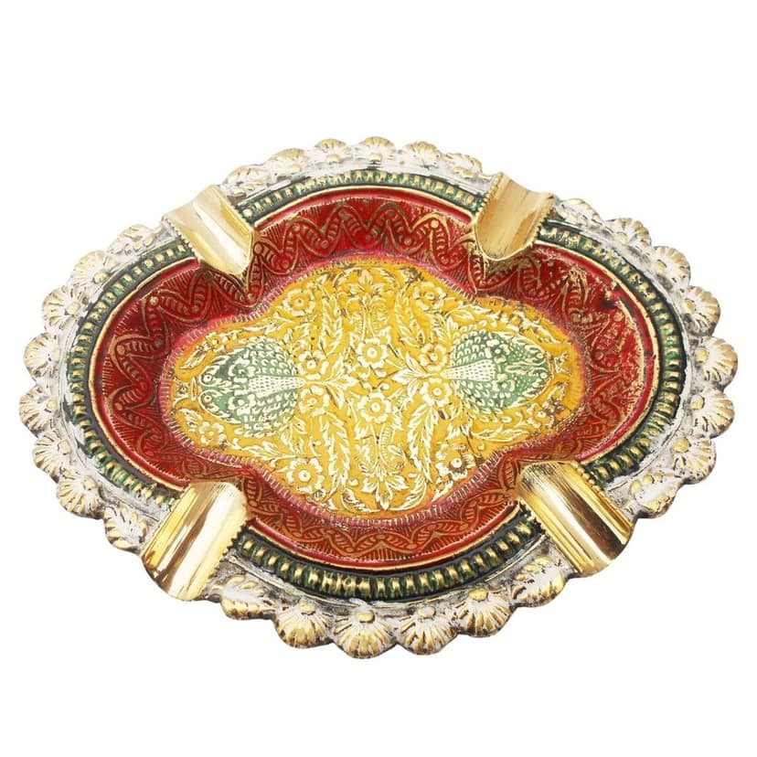 Handcrafted Brass Ashtray | Handcrafted Decorative Smoking Tray, Height : 0.8 Inch (ZMAS382 F) view 2