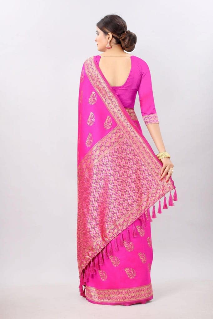 Pink-GoldTonedBanarasiSilkWovenDesignSaree view 3