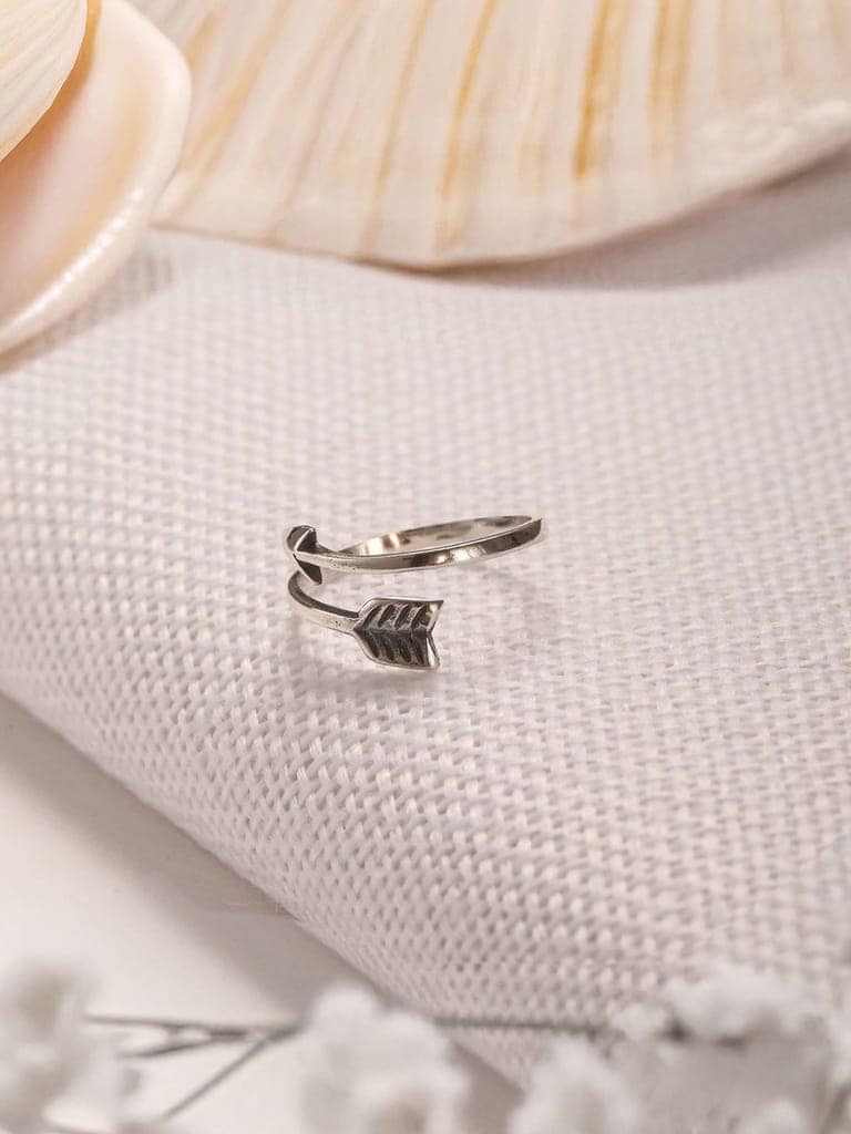 925 Sterling Silver Oxidised Dailywear Minimal Trendy Arrow Adjustable Finger Ring view 2