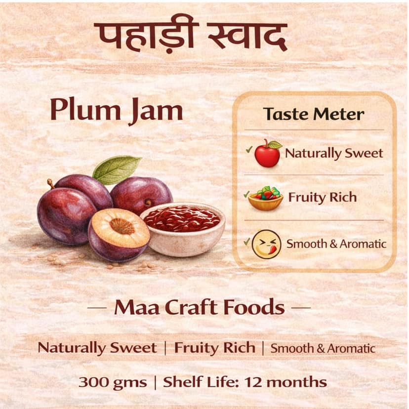 Maa Craft Plum Jam | Himachali Plum Preserve | Handmade Fruit Jam | Himalayan Crafted | Sweet & Tangy Spread | No Artificial Flavours | 300g view 5
