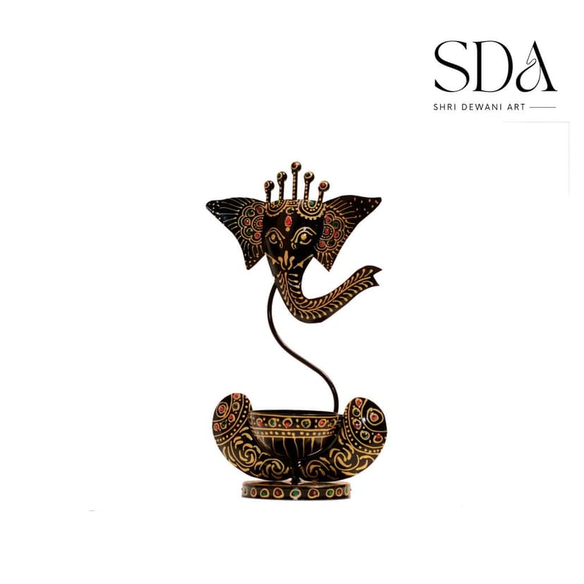 Tealight Holder for Home Decor-Figurine-Home Decorative Items/Home Decor Items for Living Room/Pooja Room Decoration Item-Gift Items/Diwali Tea Light Stand Ganesha Candle Holders -Black