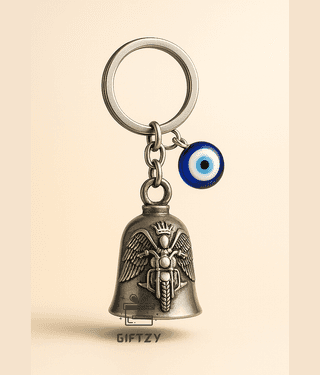 Evil Eye Silver Guardian Bell bike keychain lucky charm protection ghanti for gifting boys girls