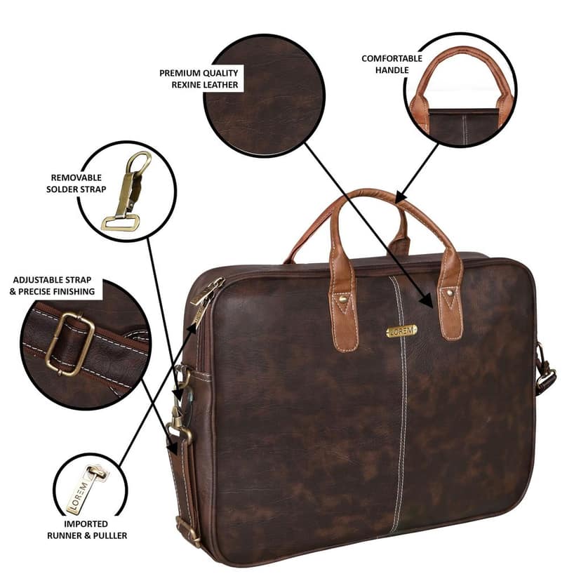 LOREM Brown Color faux leather 10L Laptop Messenger Bag For Men & Women BG72 view 3