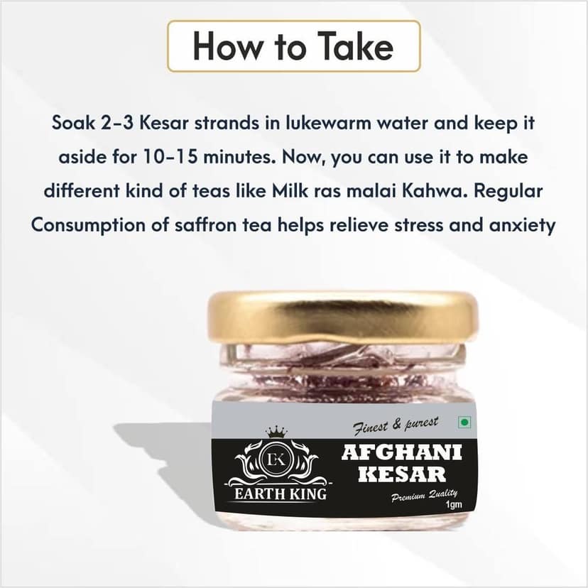 EARTH KING Natural & Finest A++ Grade Afghani Kesar Thread |Original Kesar| Saffron/Keshar/Zafran/Jafran for Beauty & Health Care � 3GM (Combo Pack) view 4