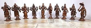 Searchers Paradise - Copper Idols Dasaavatharam Combo Set ,3.5 inches, Copper Handmade 1100 Grams, Patina Antique Finish, Pack of 1 Piece