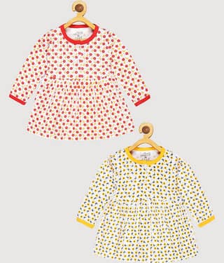 Babeezworld Pack of 2 Baby Girls Cotton Frock ( Red & Yellow )
