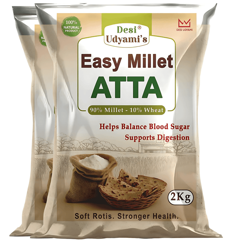 Desi Udyami EasyMillet Atta with 10% Wheat, Millet Atta for Diabetes, Low GI Atta, Multigrain Flour India, 2x2 kgs (pack of 3)