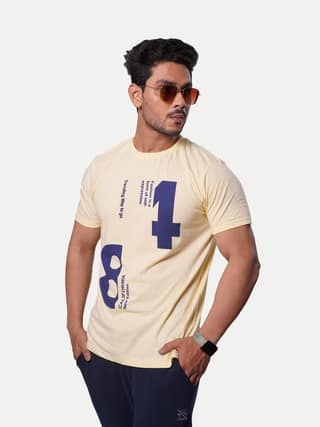 Mens Numeric with letters Printed Tees- Beige Colour