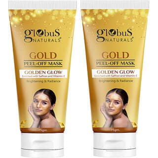 Globus Naturals Gold Peel Off Mask For Golden Glow Enriched with Saffron VitaminE Brightening Radiance Suitable For All Skin Types 75 g Pack Of 2