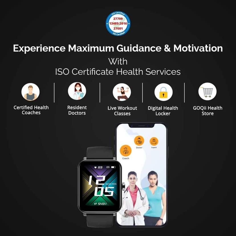 GOQii Newly Launched Smart Vital MAX HD Display Smart Watch with 5 lakhs Health Insurance & 1 lakh Life Insurance with SpO2, & Free 3 Months Personal Coaching view 4