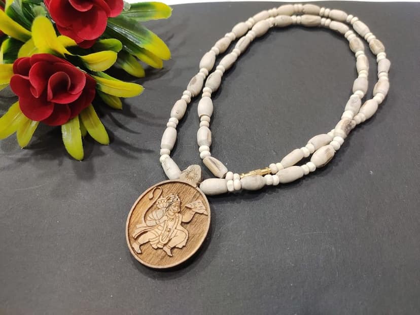 GOKULAM Tulsi Kanthi Mala with Wooden Hanuman ji Locket Brown tulsi Beads (Tulsi mala) LH-ZML view 2