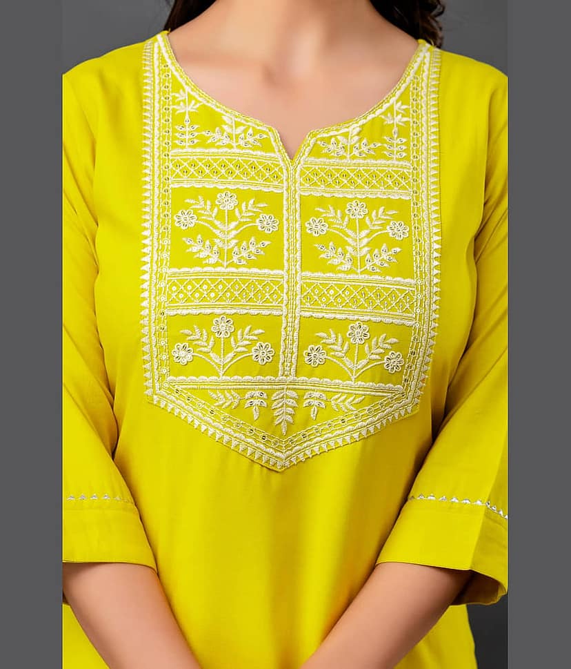 Kapadia Pack of 1 Rayon Embroidered Straight Women's Kurti - ( Yellow ) view 2