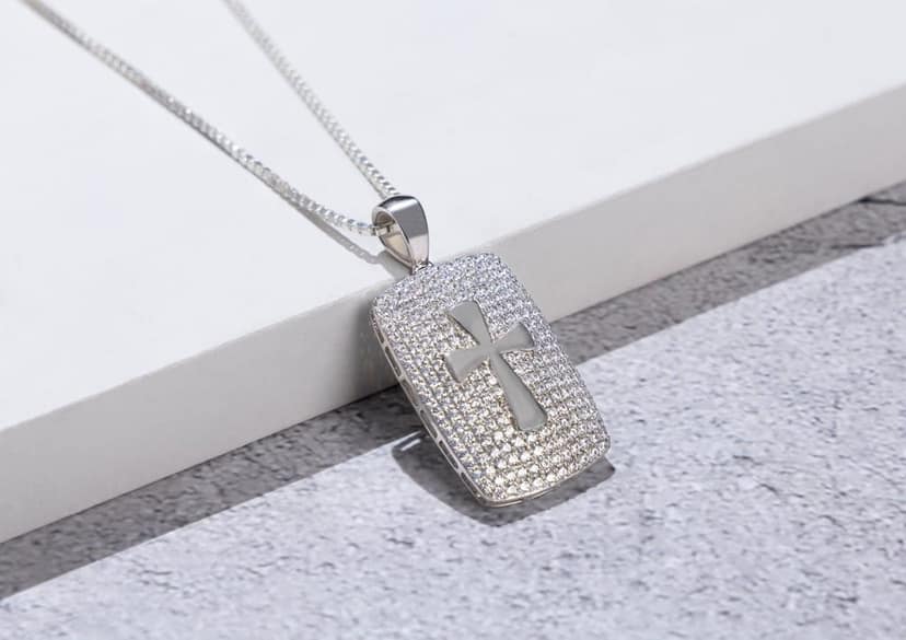 Diamond Cross Dog Tag Pendant view 4