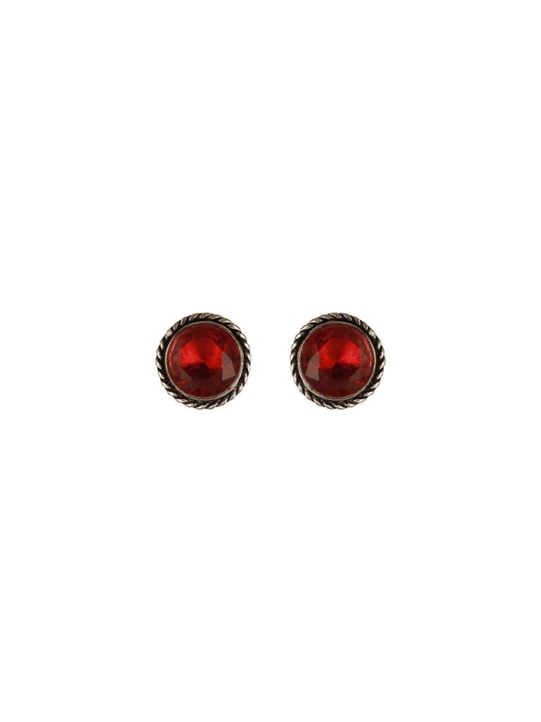 Silver Oxidies red stons studed minimal locket jewellery set view 5