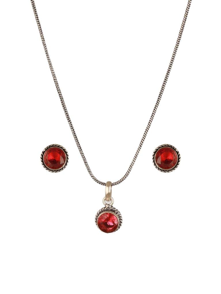 Silver Oxidies red stons studed minimal locket jewellery set view 6