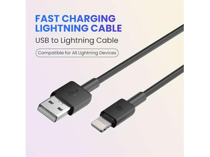 Portronics Konnect Link USB to 8PIN Fast Charging Cable with iOS Compatibility, 3.0A Output, 480Mbps Data Transfer, 1M Length - Black view 2