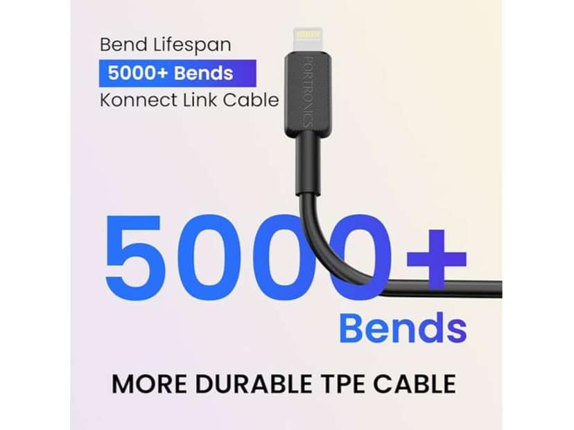 Portronics Konnect Link USB to 8PIN Fast Charging Cable with iOS Compatibility, 3.0A Output, 480Mbps Data Transfer, 1M Length - Black view 3