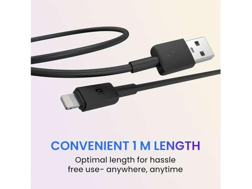 Portronics Konnect Link USB to 8PIN Fast Charging Cable with iOS Compatibility, 3.0A Output, 480Mbps Data Transfer, 1M Length - Black view 4