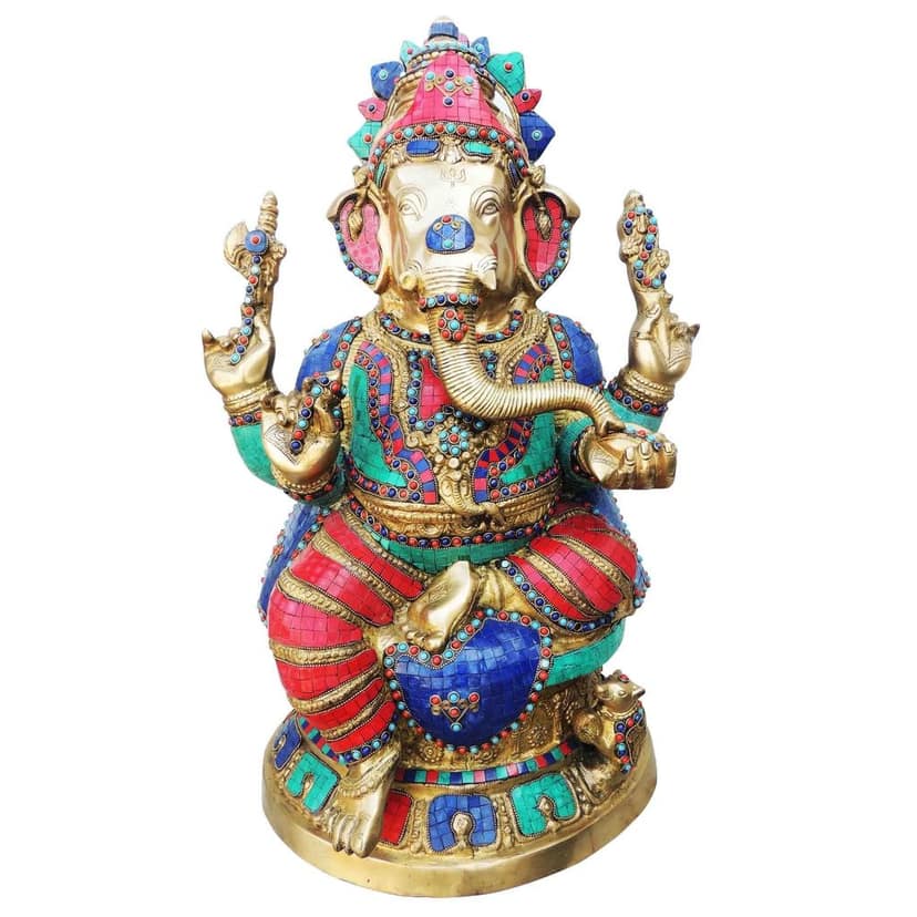 Brass Showpiece Ganesh Ji Big Stone God Idol Statue (BSMAS609) view 2