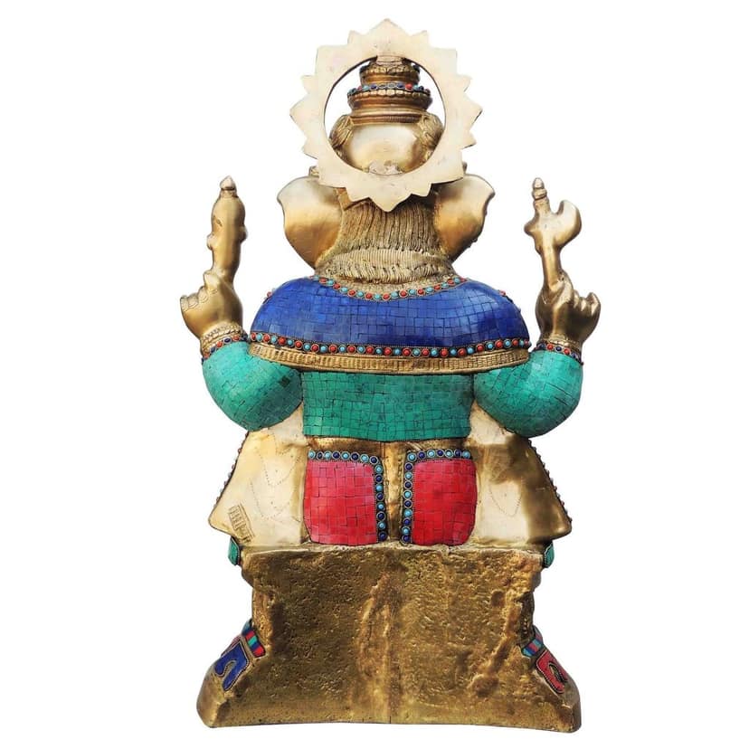 Brass Showpiece Ganesh Ji Big Stone God Idol Statue (BSMAS609) view 3