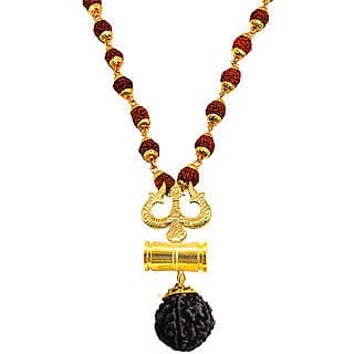 Kesar Zems Lord Shiva Trishula Damaru Locket Puchmukhi Rudraksha Mala M.
