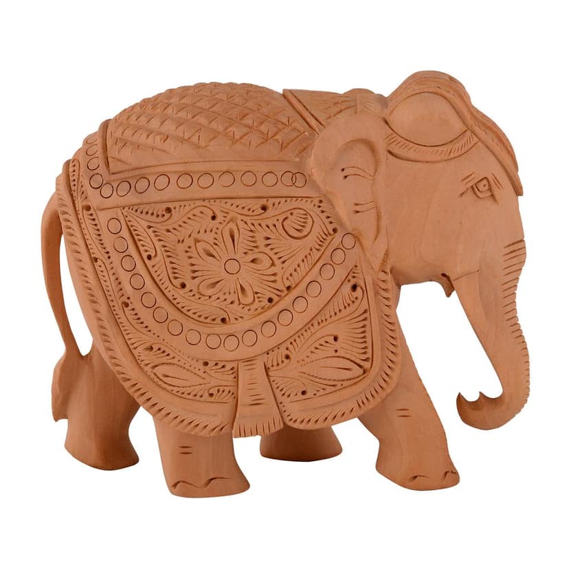 Tribes India Hand Carved Wooden Elephant 5 Inch view 2