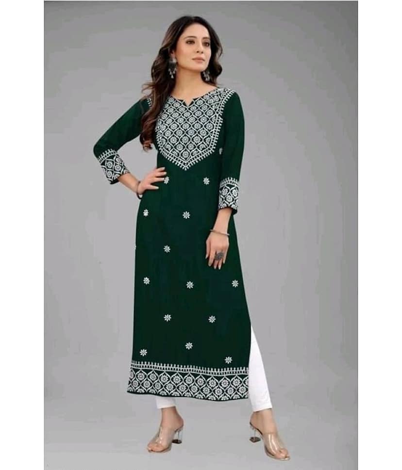 QPEEZ - Green Rayon Women's Straight Kurti ( Pack of 1 )