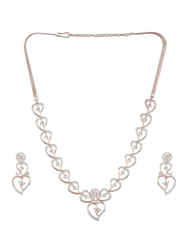 Rose Gold Toned CZ Studded Heart Shaped Minimal Jewellery Set view 4