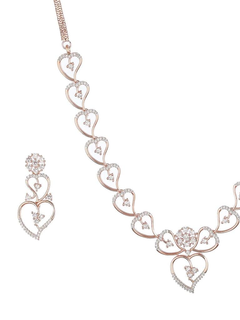 Rose Gold Toned CZ Studded Heart Shaped Minimal Jewellery Set view 5