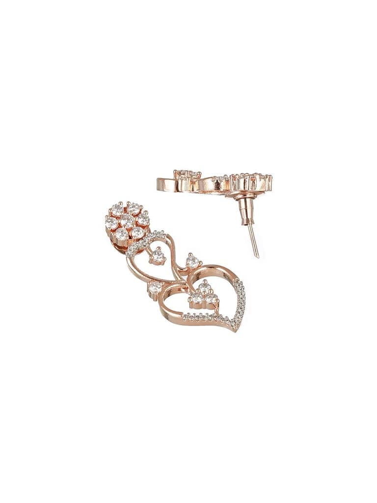 Rose Gold Toned CZ Studded Heart Shaped Minimal Jewellery Set view 7