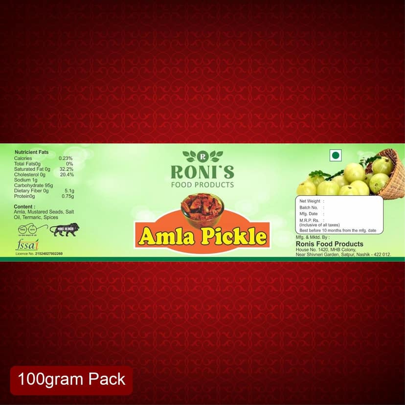 Roni's Amla Pickle (100g) | Spicy Indian Gooseberry Achar | Traditional Homemade Taste | Tangy & Spicy Side Dish