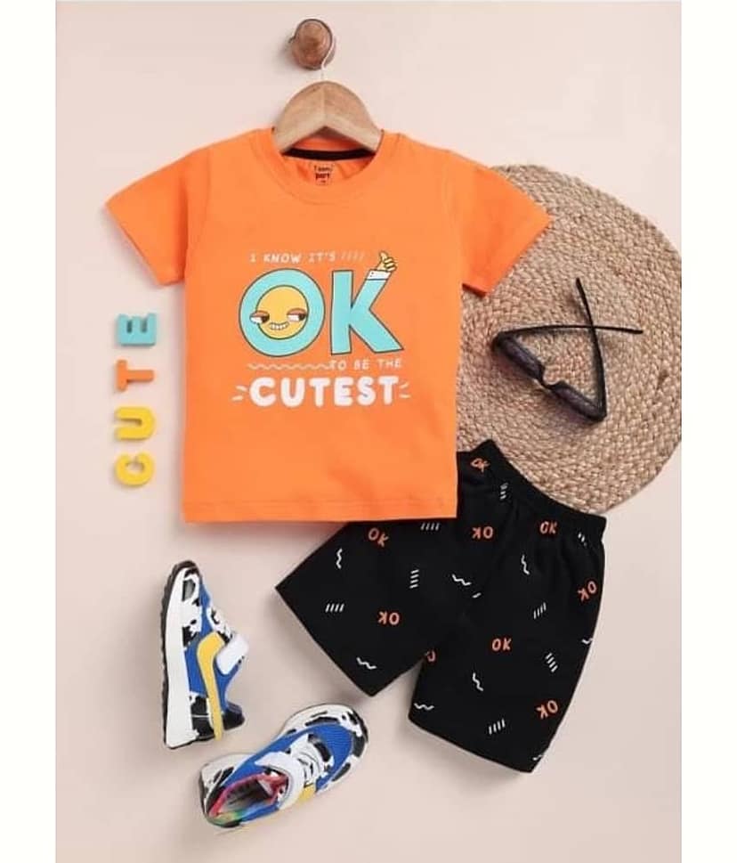 MUSNAH GARMENTS Pack of 1 Unisex for Baby Cotton T-Shirt & Shorts ( Orange )