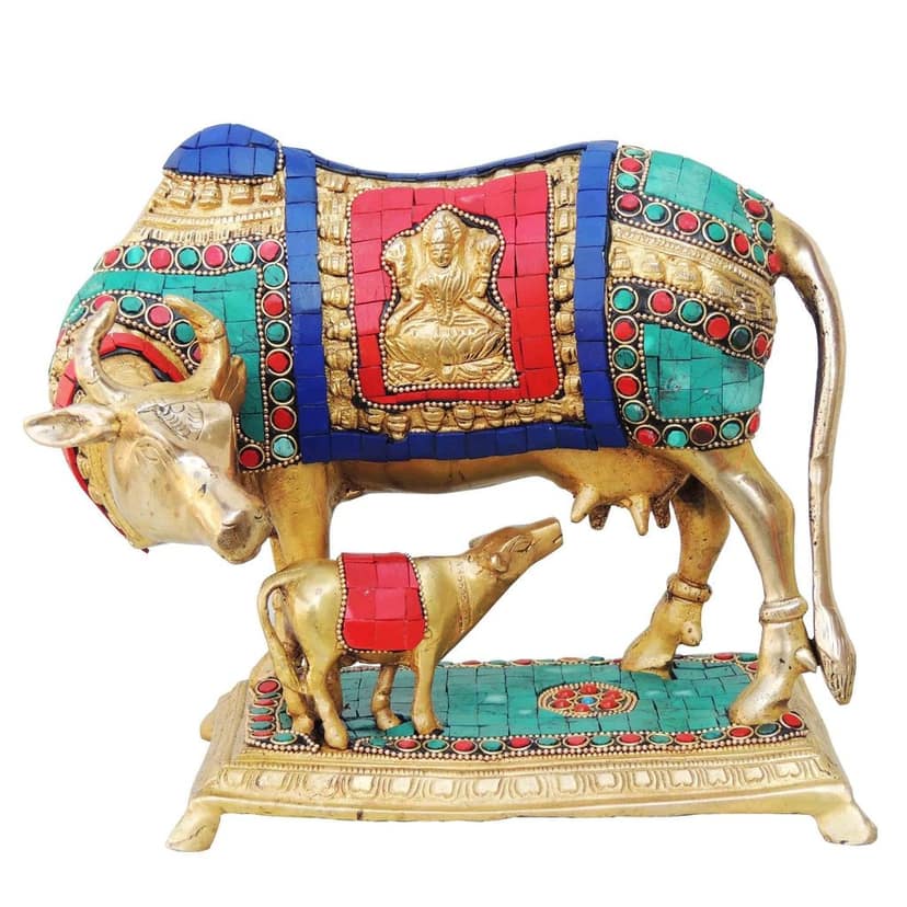 Handcrafted Cow & Calf God Idol for Home Temple & Decor, Height : 9 Inch (BSMAS145) view 2