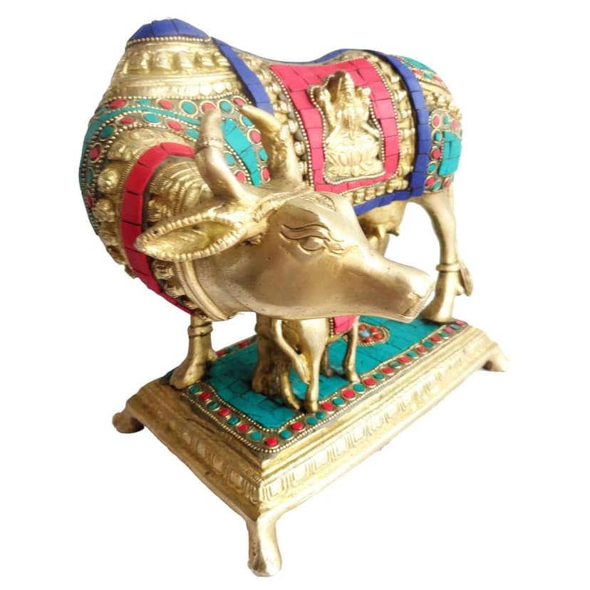 Handcrafted Cow & Calf God Idol for Home Temple & Decor, Height : 9 Inch (BSMAS145) view 3