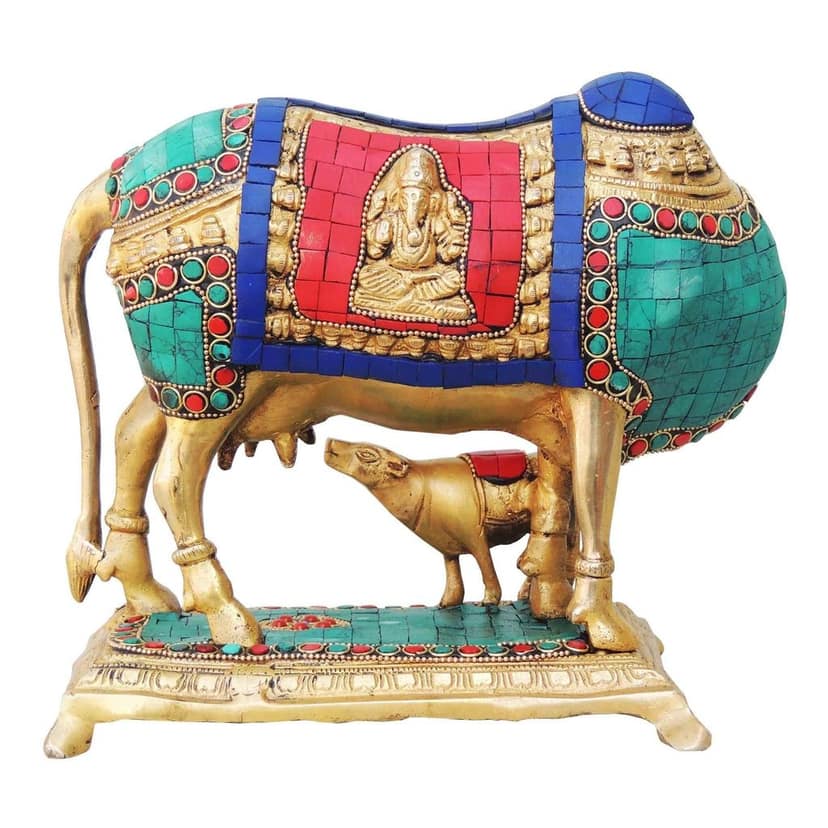 Handcrafted Cow & Calf God Idol for Home Temple & Decor, Height : 9 Inch (BSMAS145) view 5